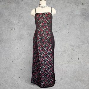 Vtg Jessica McClintock Gunne Sax Black Brocade Rose Formal Dress Gown-M (9/10)